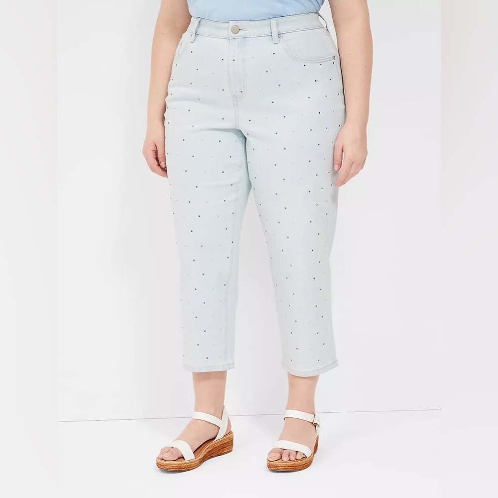 Lane Bryant Boyfriend Fit Capri Jean With Rhinestone Embellishments NWT